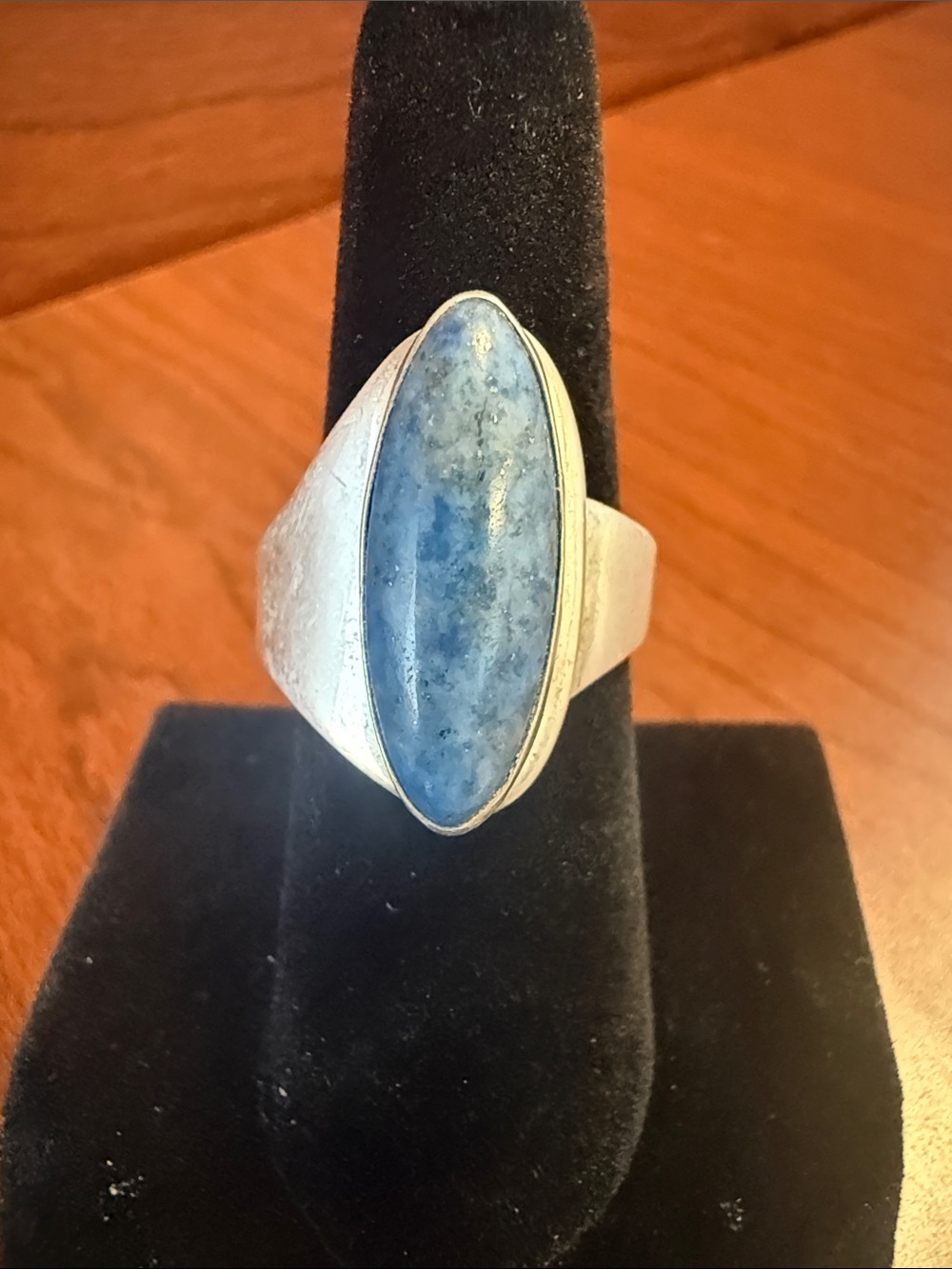 Vintage 925 Sterling Silver Denim Lapis Lazuli Wrap Adjustable Ring Size 5-9